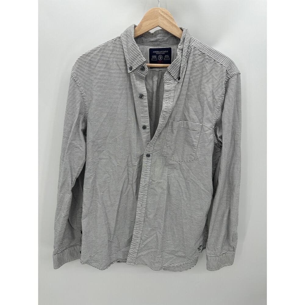 American Eagle AEO Grey Long Sleeve Button Down Shirt Men's Size Large L